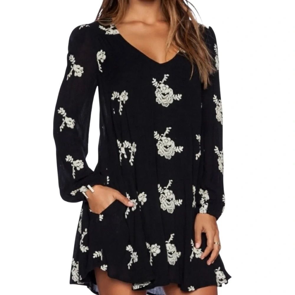 Free People Women’s Black Embroidered Austin Dress | Size Medium